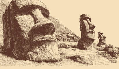 Naklejka premium Easter Island, Chile illustration in a vintage style. This vector illustration can be used in any size you like for advertising, logos, and other work. 