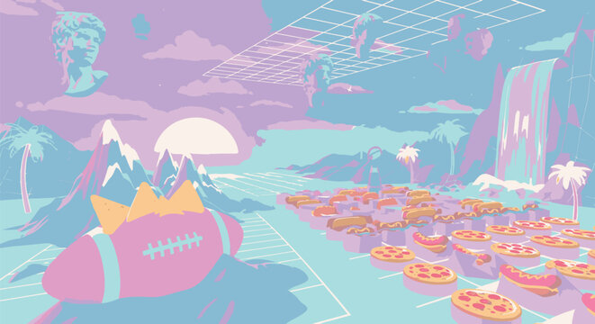 Futuristic Landscape with Donuts and UFO.