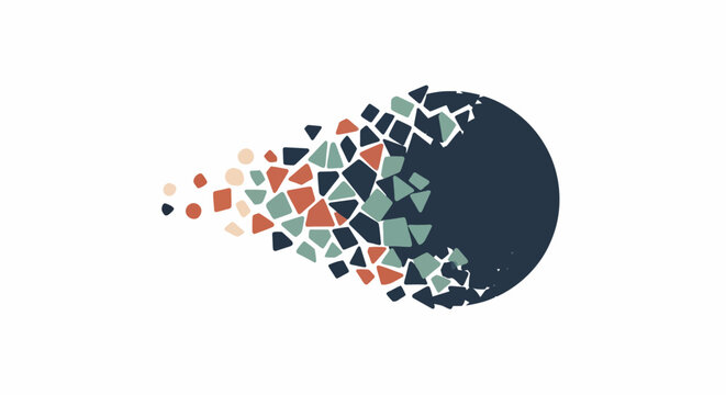 Colorful geometric shapes exploding apart.