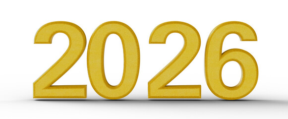 Bold golden 2026 numbers rendered on a white surface, perfect for future concepts and new year celebrations. Clean and p