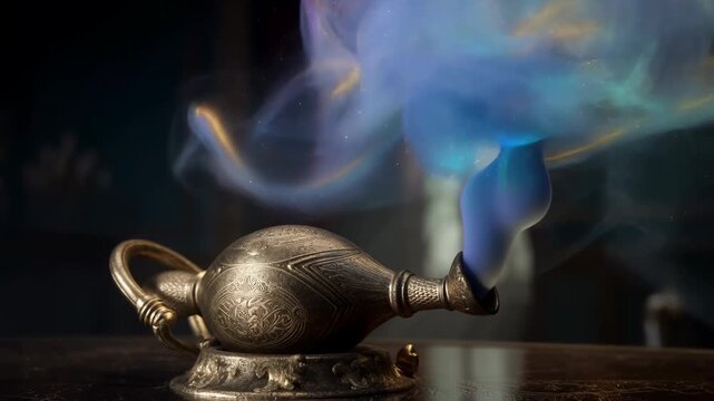 Antique Light Source Produces Swirling Multicolored Smoke Resembling Mystical Spirits In Mystical Environment
