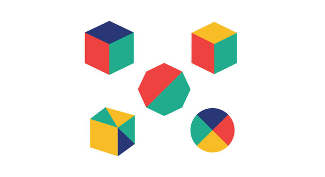 Colorful isometric cubes circle and octagon geometric shape set