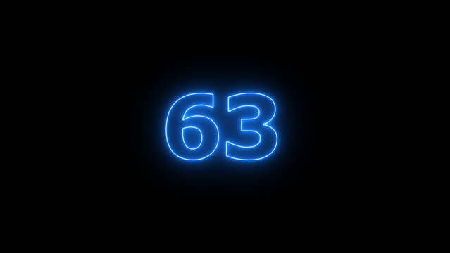 Abstract beautiful blue neon counting number 63 icon background 4K illustration.
