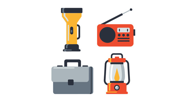 Emergency Survival Kit Icons Set Isolated on White
