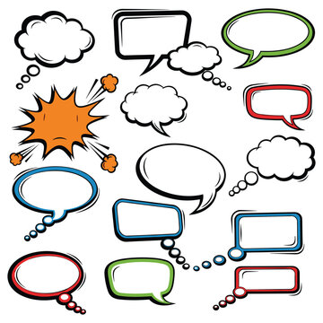 Speech Bubbles and Thought Clouds Comic Style Vector Collection