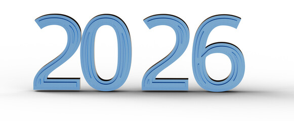 Stylish 2026 text isolated on white, perfect for new year greetings and futuristic concepts. © vegefox.com