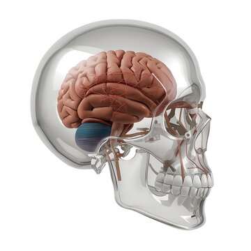 Human Nervous System Anatomy, 3D Illustration of Brain and Peripheral Nerves in Transparent Body, Medical Healthcare and Science Education Front View