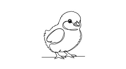 Cute chick drawing, minimalist single line art, baby bird illustration © Ahmad