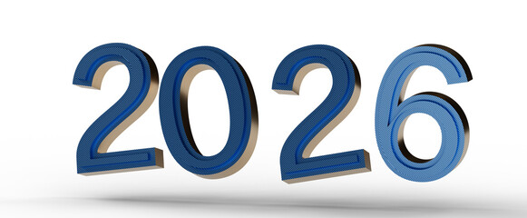 3D rendering of the year 2026 with a denim texture and a white background. Perfect for New Year greetings and future-the © vegefox.com