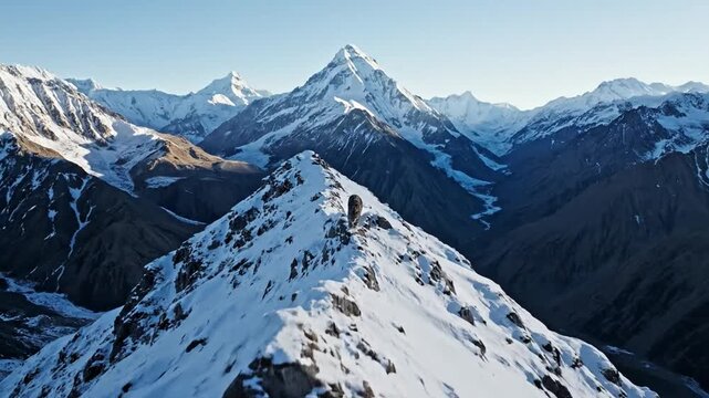 Elusive Snow Leopard Stalks Rocky Ridge at Dawn