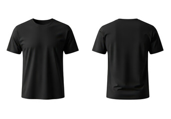 Naklejka premium Black t-shirt front and back views displayed on a clean canvas isolated on transparent background