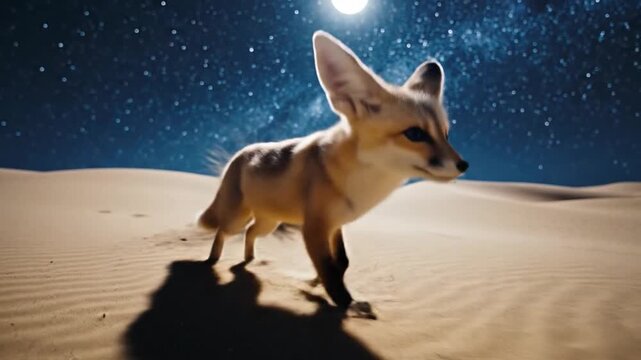 Fennec Fox Exploring Desert Dunes Under Moonlight