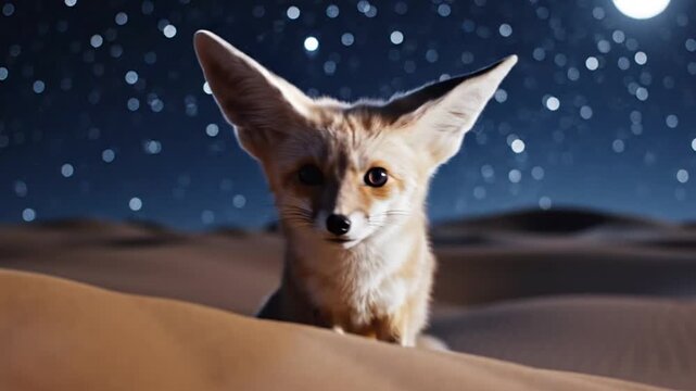 Fennec Fox with Large Ears in Desert Night
