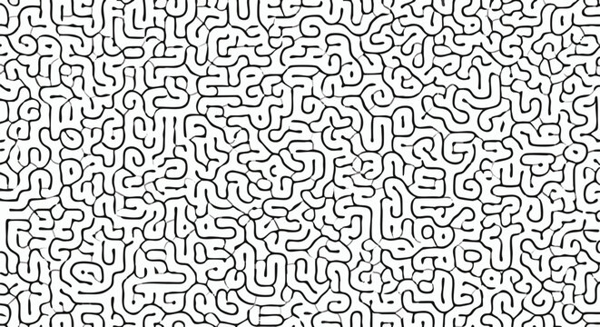 Geometric maze pattern, abstract line art, black and white vector design, seamless background texture