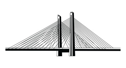 Obraz premium Modern Cable-Stayed Bridge Structure Outline Drawing on isolated white background.