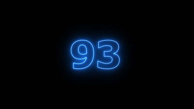 Abstract beautiful blue neon counting number 93 icon background 4K illustration.