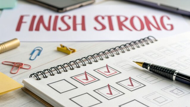 Motivational Workspace with Checklist, Stationery and Inspirational Message to Encourage Productivity and Focused Completion of Tasks