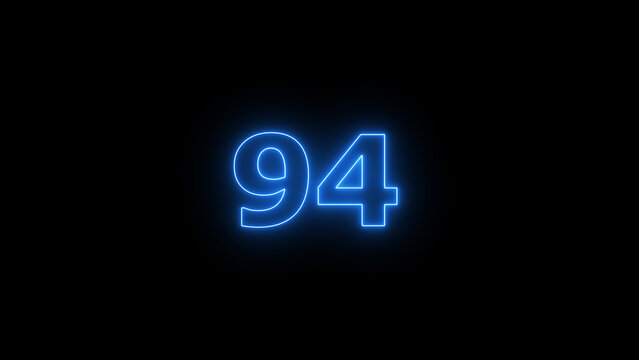 Abstract beautiful blue neon counting number 94 icon background 4K illustration.
