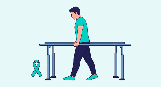 Patient Undergoing Rehabilitation Therapy Using Parallel Bars During Recovery Process