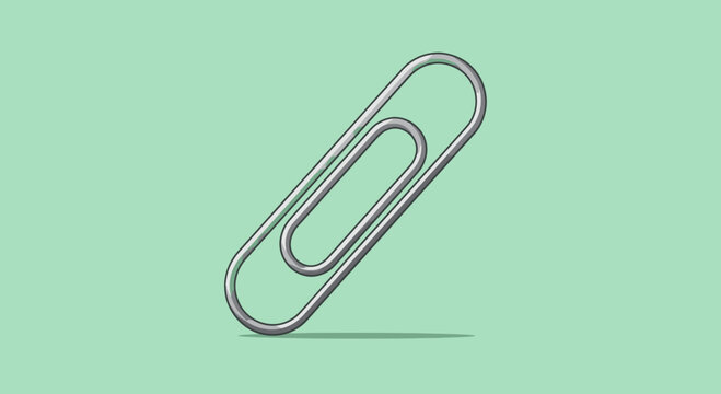 Silver paper clip illustration on a mint green background.