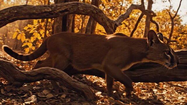 Fossa Stalking Silently Through Madagascar's Dry Deciduous Forest