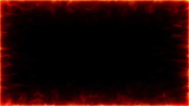 Black background with fiery glowing border flame neon style frame burning light effect abstract energy hot fire edge animation dramatic dark backdrop loop motion graphic