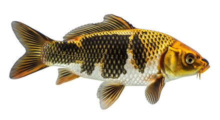 Fototapeta premium A view of a black, white and orange koi fish, an animal that is popular among fish keepers