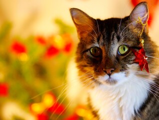 Tabby Cat with Christmas decoration © Faith