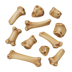 Collection of animal bones and fragments isolated on transparent background