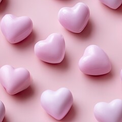 Fototapeta premium A collection of 3d pink hearts scattered on a pastel background shows a simple and seamless design suitable for various projects SEAMLESS PATTERN