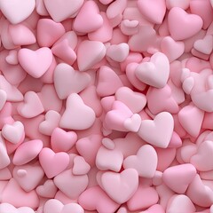 Fototapeta premium A collection of 3d pink hearts scattered on a pastel background shows a simple and seamless design suitable for various projects SEAMLESS PATTERN