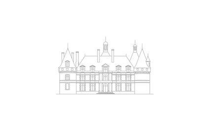 Naklejka premium Outline of a grand historic building facade with ornate architectural details.