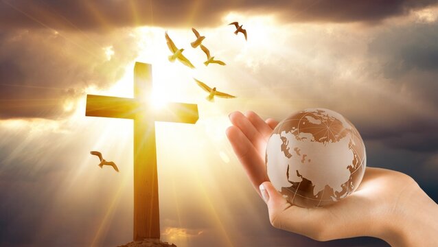 Human hands hold earth globe