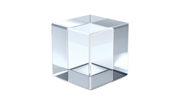 A translucent, geometric cube design rendered with gradient shading on a black background