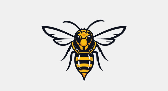 Stylized yellow and black wasp or bee insect illustration on a light gray background