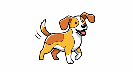 Fototapeta premium A cheerful cartoon dog, colored brown, orange, and white, stands happily with a wagging tail