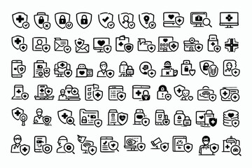 Assorted icons depicting various medical, office, and technology-related services and tools