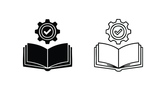 Set of 2 education icons vector, book and gear with check mark