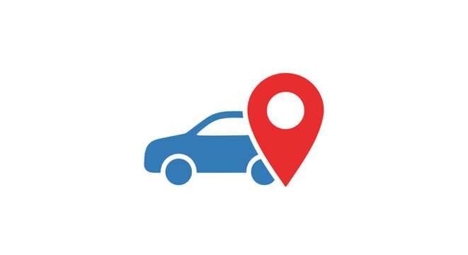 Blue car with location pin icon.