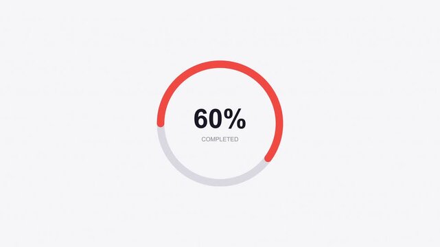 Red circular completed percentage count animation diagram. Modern 2d animated motion graphic for business and marketing.