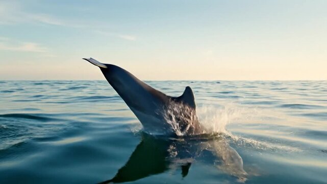 Irrawaddy Dolphin Leaping Joyfully From Calm Ocean Waters