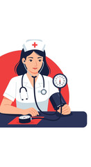 Fototapeta premium Professional Nurse Measuring Blood Pressure With Stethoscope And Sphygmomanometer During Checkup