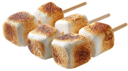 Perfectly Toasted Marshmallows on Wooden Skewers Ready for Smores.