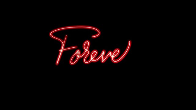 Glowing Red Neon Forever Handwritten Script Animation on Black Background