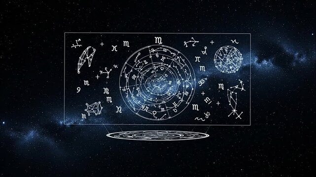 Astrology Zodiac Signs on Dark Background.
