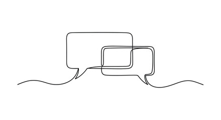 Obraz premium Continuous Line Illustration of Two Overlapping Chat Speech Bubbles
