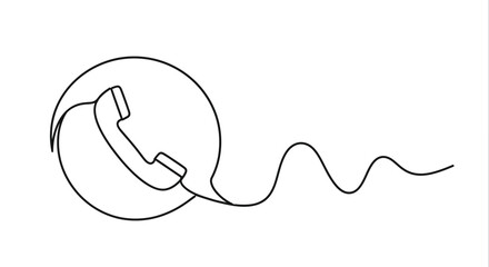 Obraz premium Minimalist Line Drawing of a Phone Handset Inside a Circle Icon