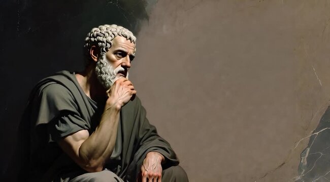 Classical Painting of Aristotle with Dramatic Lighting and Dark Background