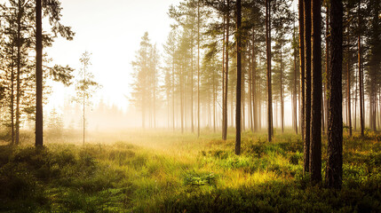 Fototapeta premium camphor. Sunlight filtering through a forest of camphor trees with visible light rays. travel magazines, destination branding, designed for travel destination branding, used by logistics managers. 