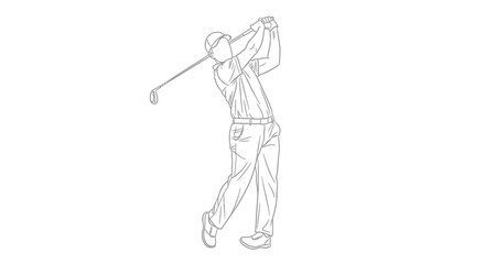 Obraz premium Golfer swings at a ball during a game of golf, capturing the dynamic movement of a sportsman in action